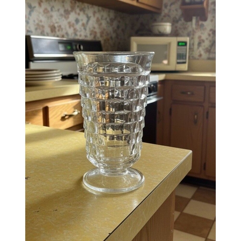Indiana Glass Whitehall Cubist Clear Footed Tumbler Iced Tea Glass 10oz (1)